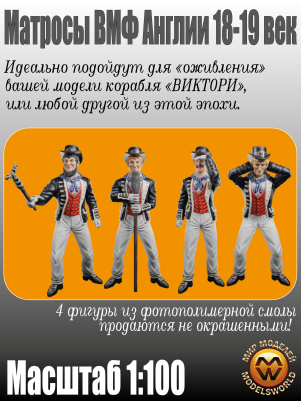 Матросы ВМФ Англии. XVIII-XIX век. 4 шт. Масштаб 1:100